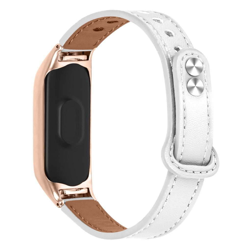 Xiaomi Mi Smart Band 6 / 5 cowhide leather watch strap with rose gold cover - White