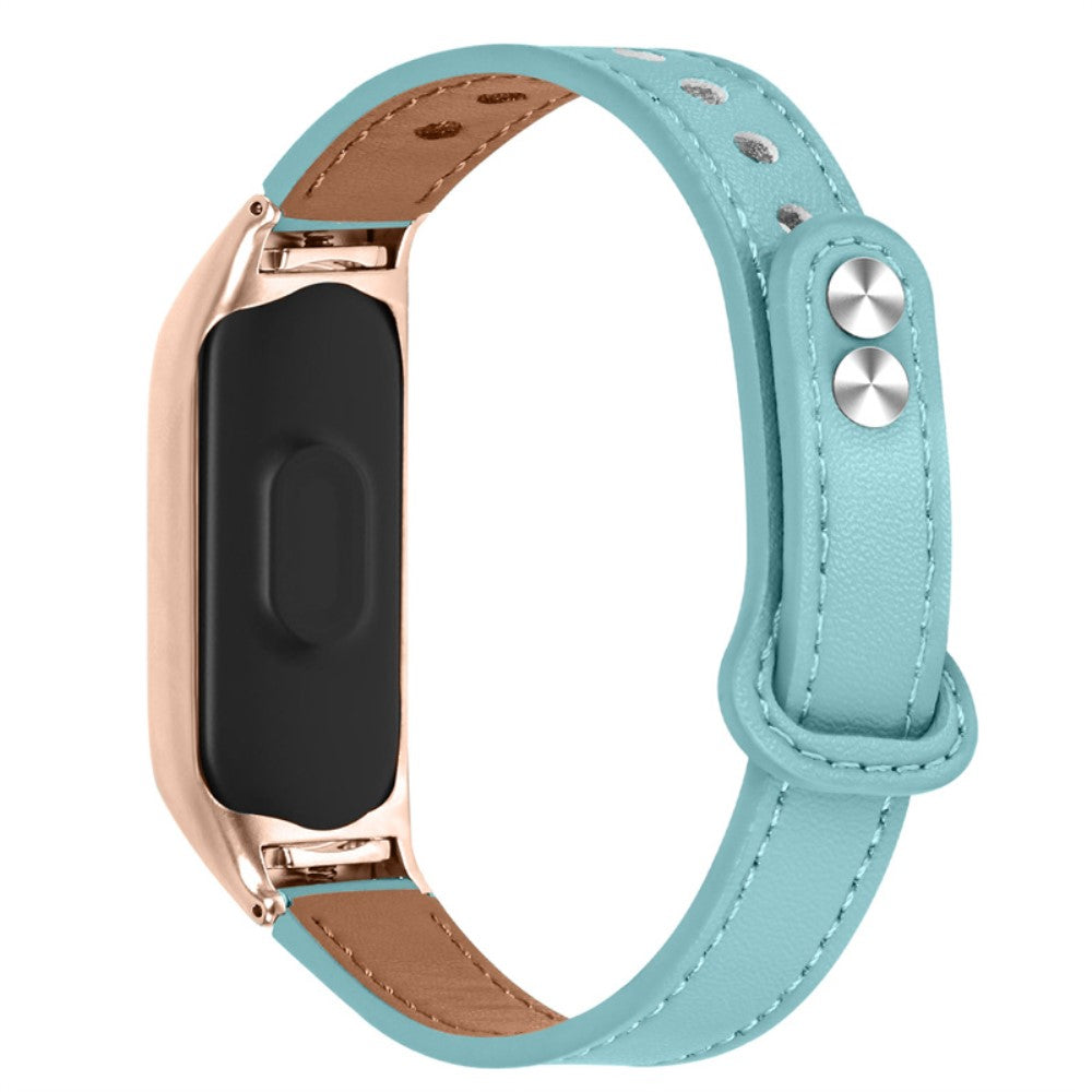 Xiaomi Mi Smart Band 6 / 5 cowhide leather watch strap with rose gold cover - Blue