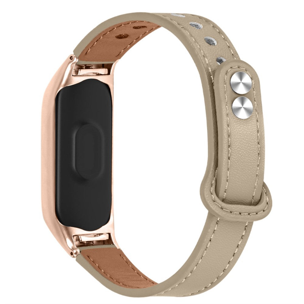 Xiaomi Mi Smart Band 6 / 5 cowhide leather watch strap with rose gold cover - Light Brown