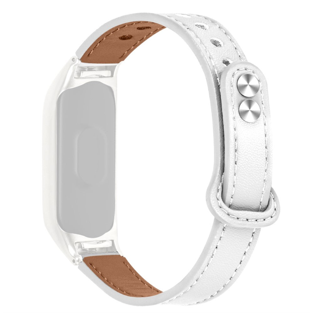 Xiaomi Mi Smart Band 6 / 5 cowhide leather watch strap with black cover - White