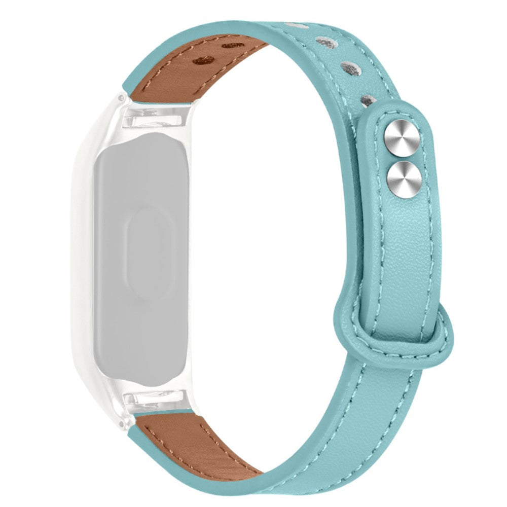 Xiaomi Mi Smart Band 6 / 5 cowhide leather watch strap with silver cover - Blue