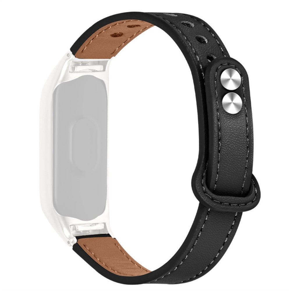 Xiaomi Mi Smart Band 6 / 5 cowhide leather watch strap with silver cover - Black