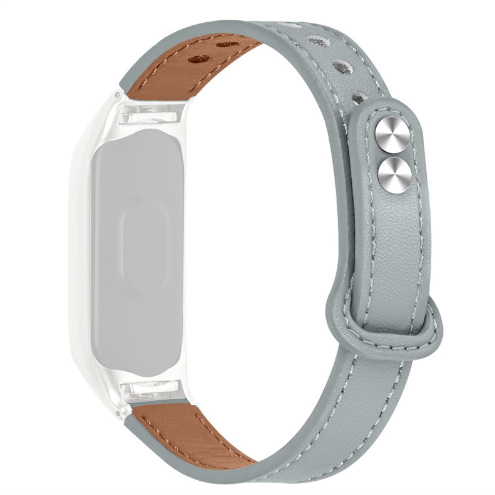 Xiaomi Mi Smart Band 6 / 5 cowhide leather watch strap with silver cover - Grey