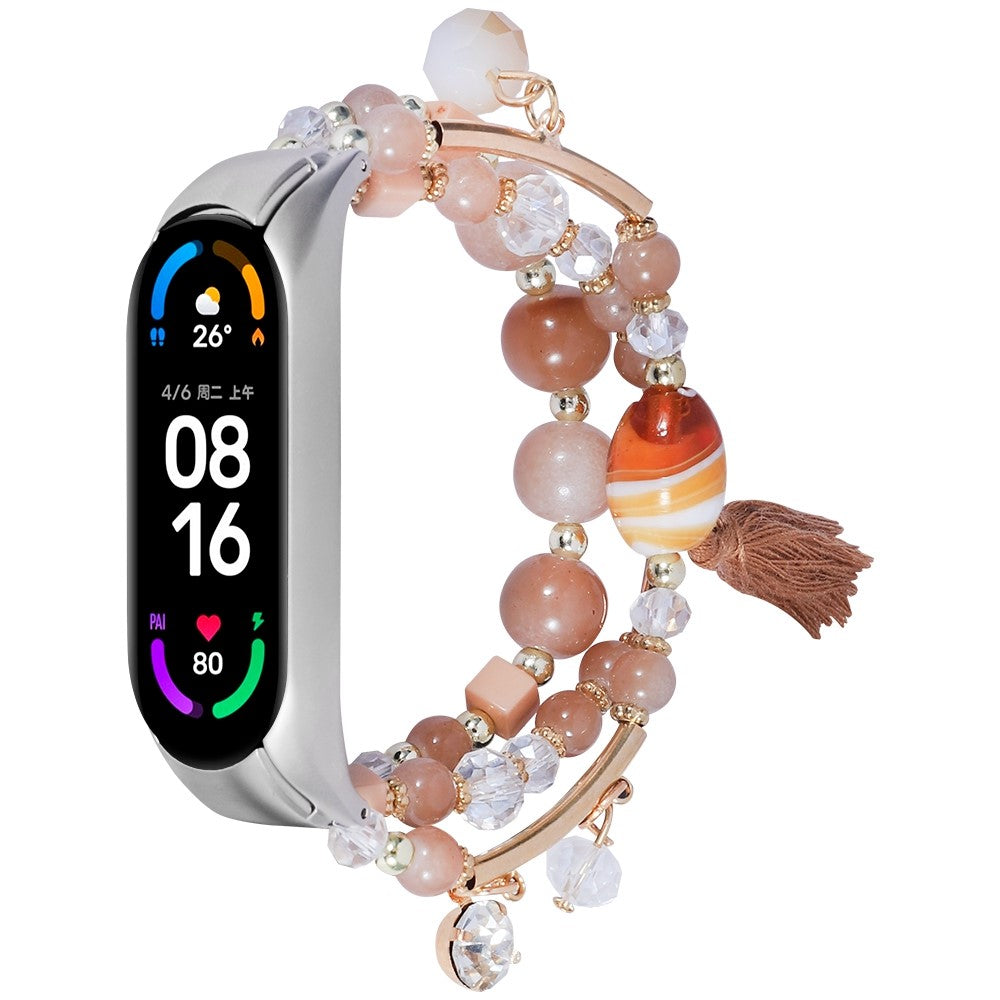 Xiaomi Mi Smart Band 7 stylish beads and tassel watch strap - Coffee