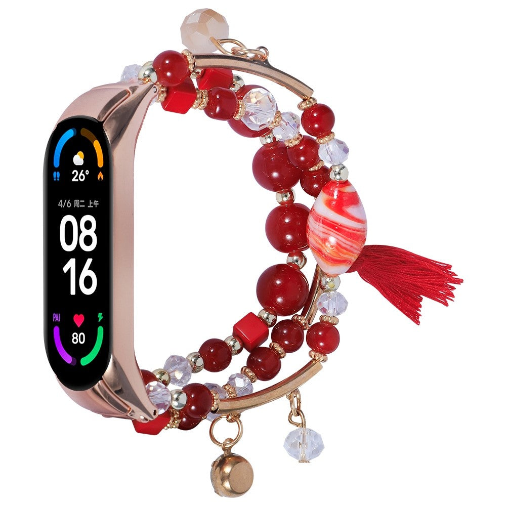 Xiaomi Mi Smart Band 7 stylish beads and tassel watch strap - Red