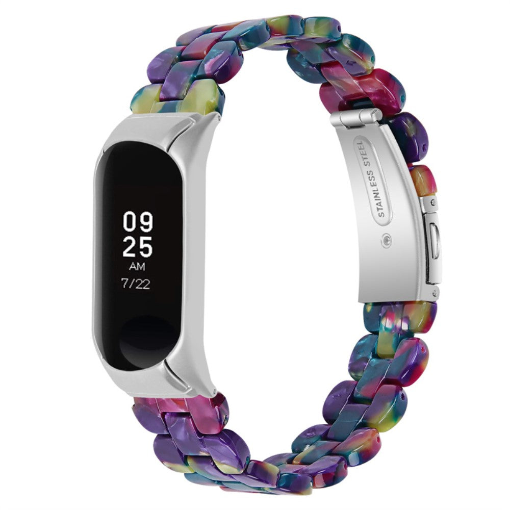 Xiaomi Mi Band 7 resin style stainless steel watch strap - Purple / Green Flower