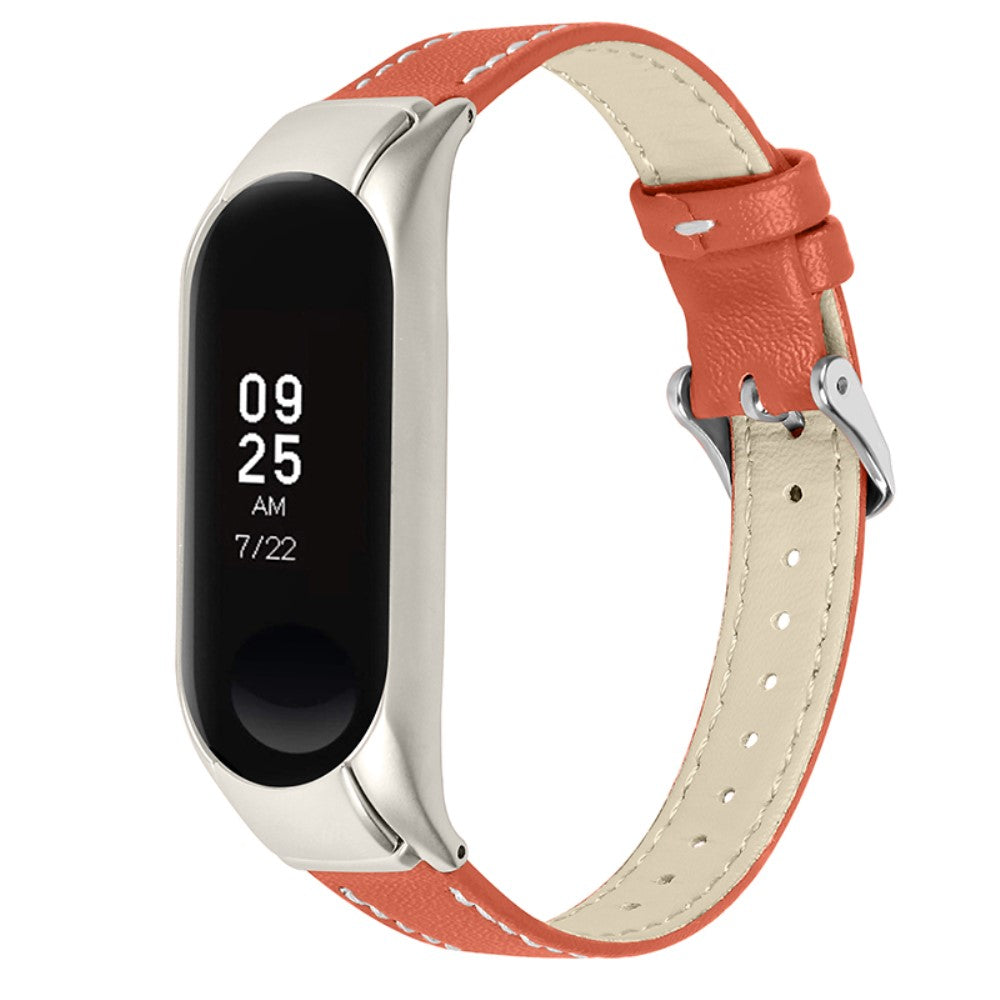 Xiaomi Mi Band 7 Cowhide genuine leather watch strap with silver cover - Orange