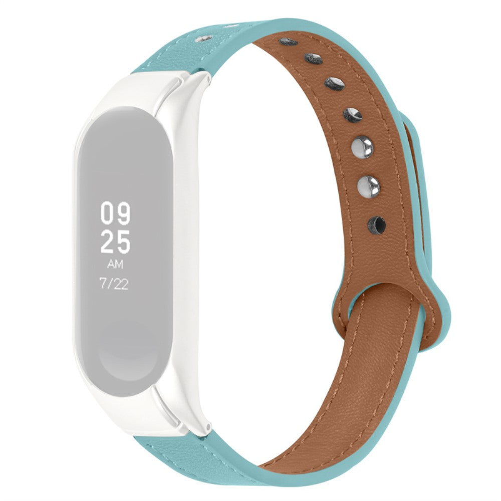 Xiaomi Mi Band 7 cowhide leather watch strap with rose gold cover - Blue