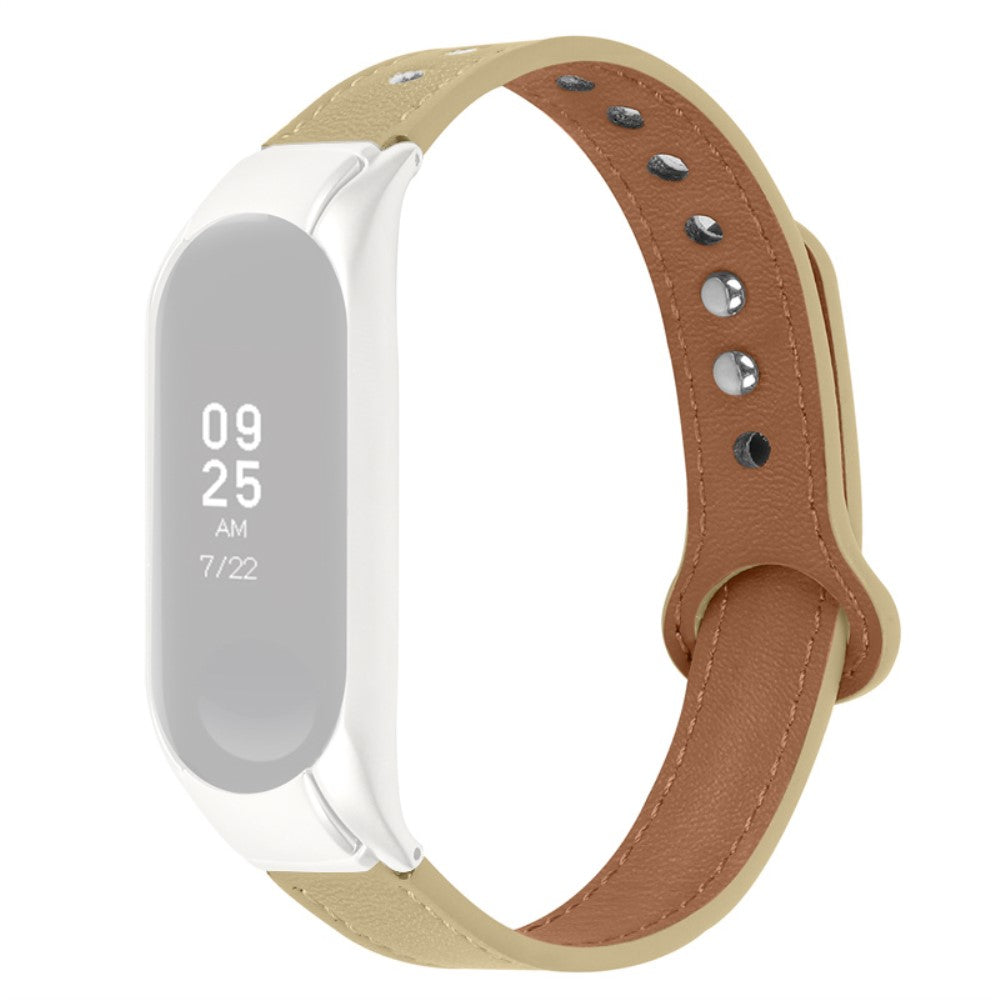 Xiaomi Mi Band 7 cowhide leather watch strap with rose gold cover - Light Apricot