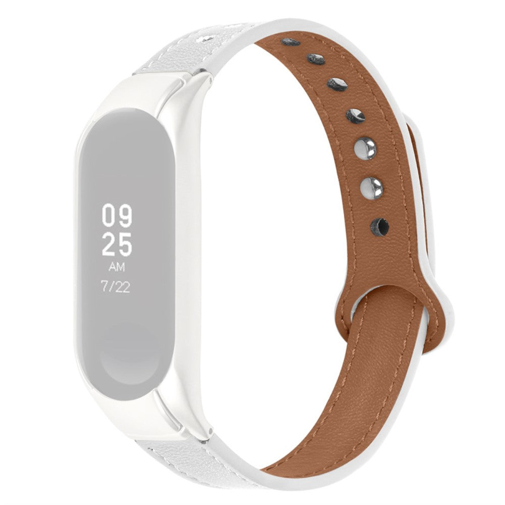 Xiaomi Mi Band 7 cowhide leather watch strap with silver cover - White
