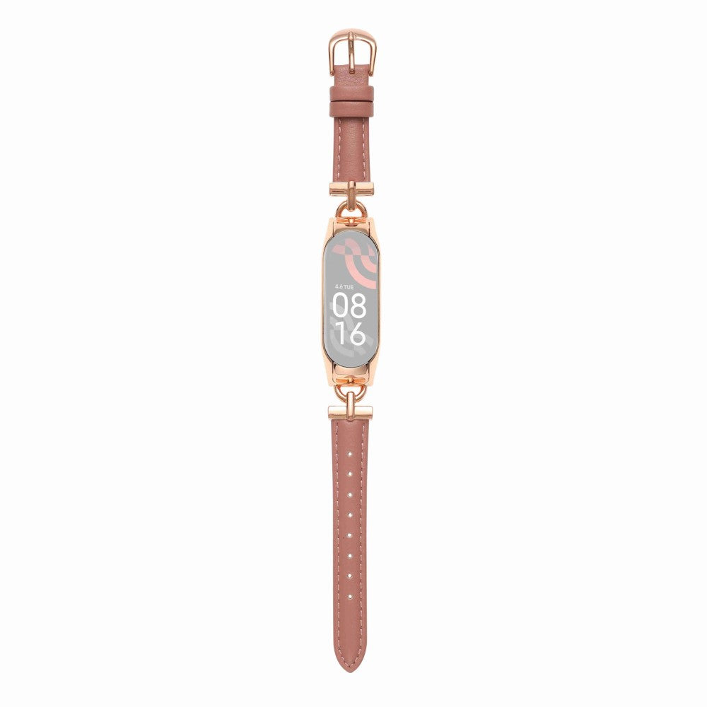 Xiaomi Mi Band 7 D-shape connector genuine leather watch strap - Rose Gold / Deep Pink