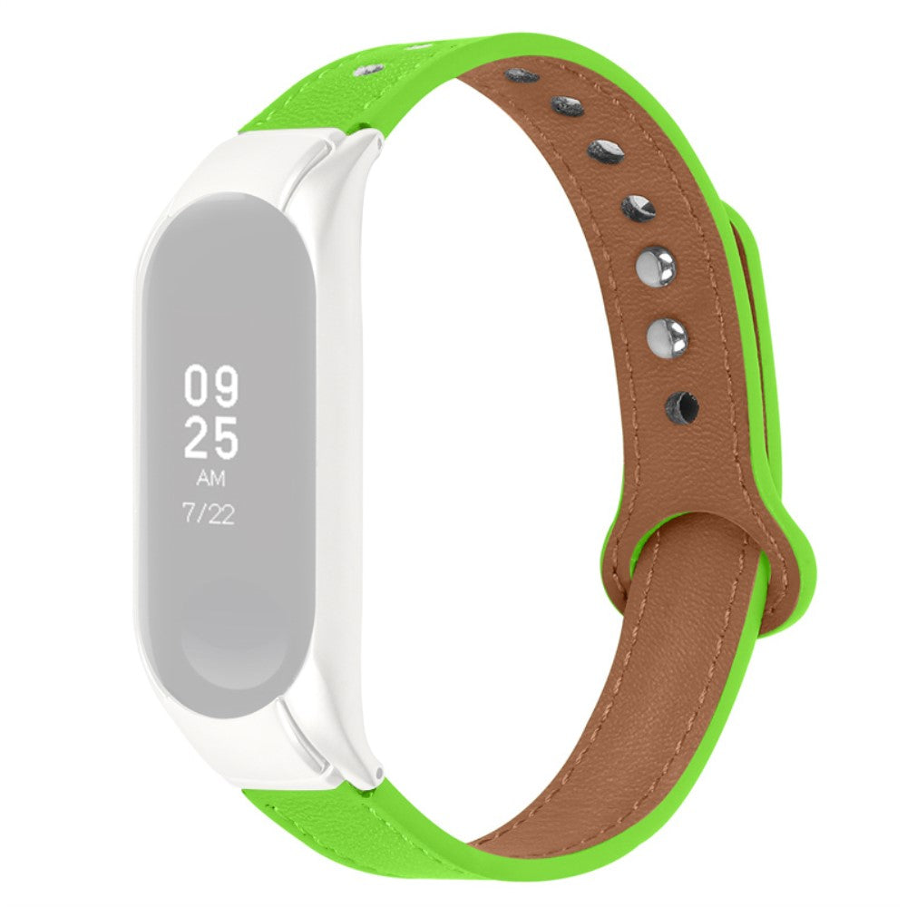 Xiaomi Mi Smart Band 4 / 3 cowhide leather watch strap with rose gold cover - Fluorescent Green