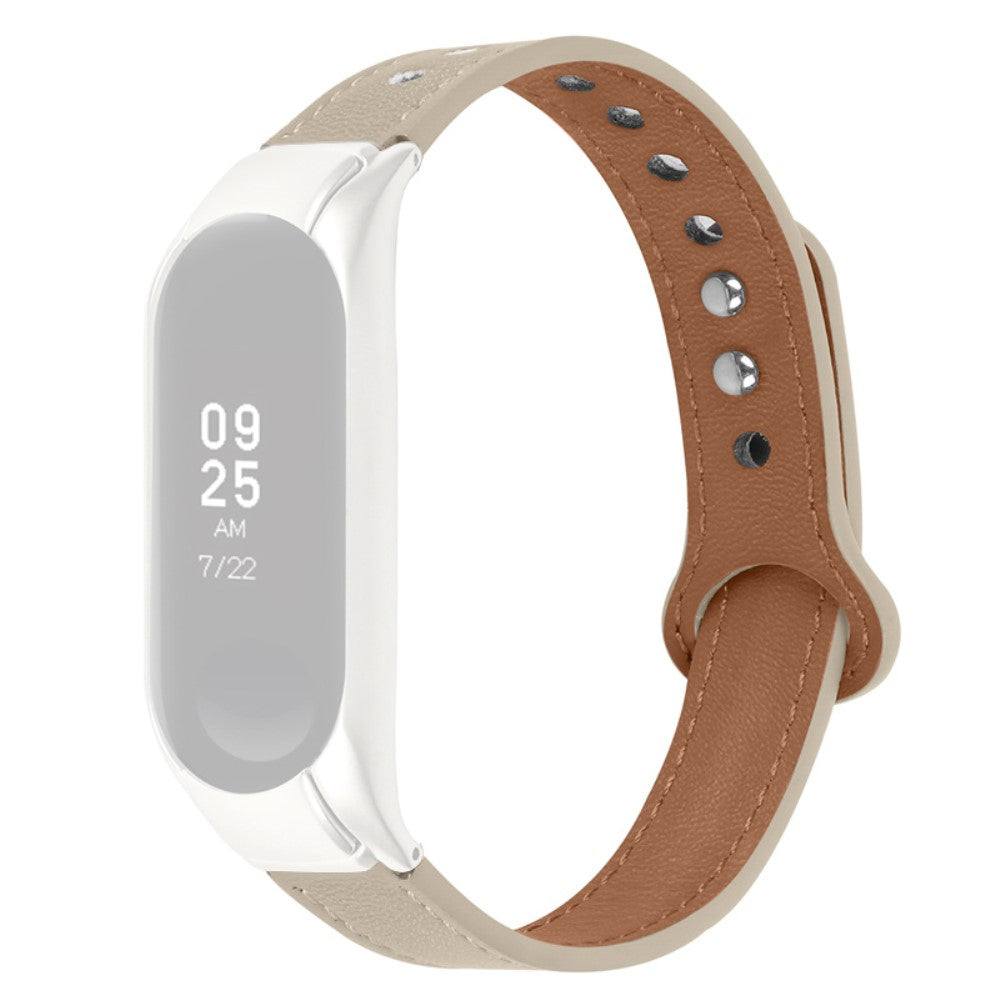 Xiaomi Mi Smart Band 4 / 3 cowhide leather watch strap with silver cover - Ivory White