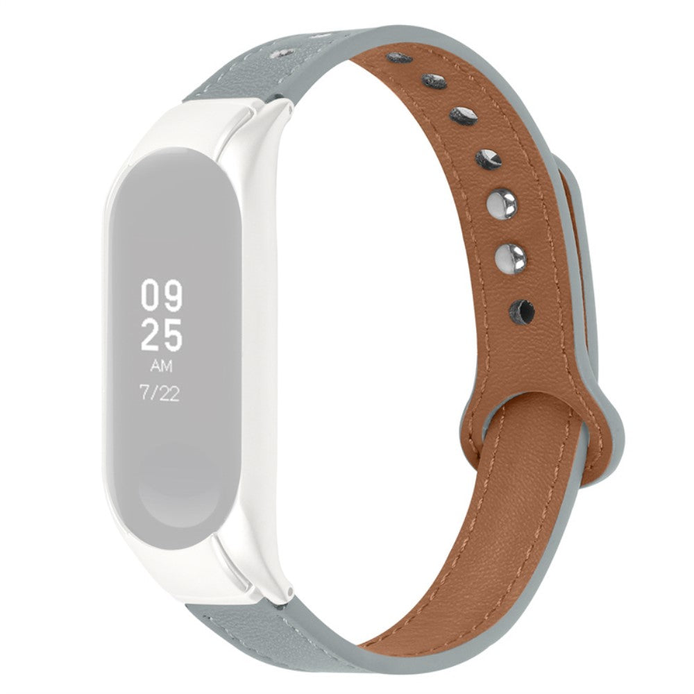 Xiaomi Mi Smart Band 4 / 3 cowhide leather watch strap with silver cover - Grey