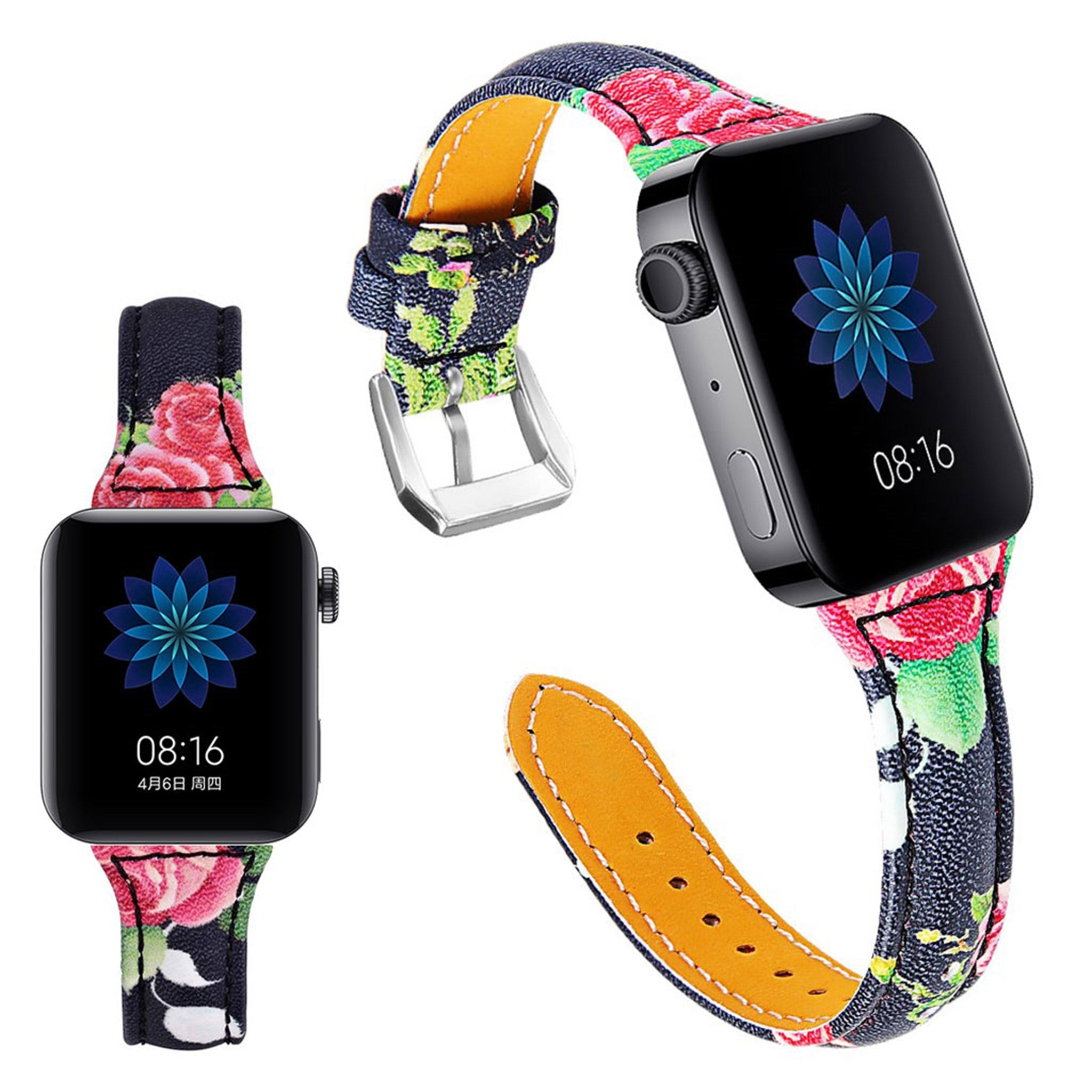 Xiaomi Mi Watch flower pattern genuine leather watch band - Roses in Black Background