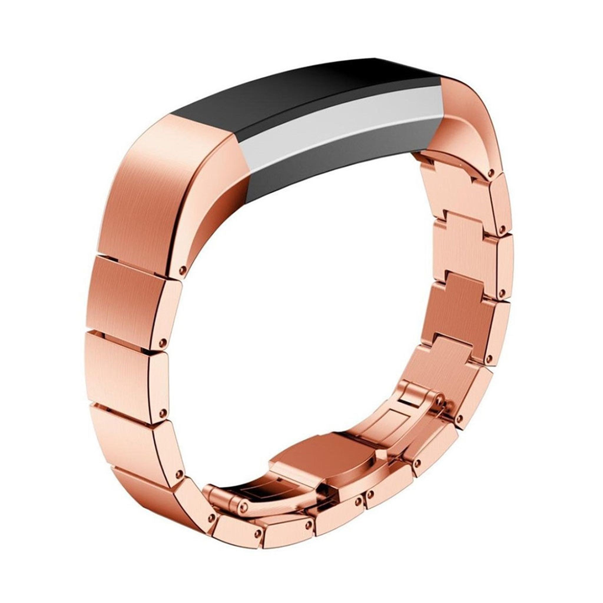 Solid Link stainless steel butterfly lock watch strap for Fitbit Alta - Rose Gold