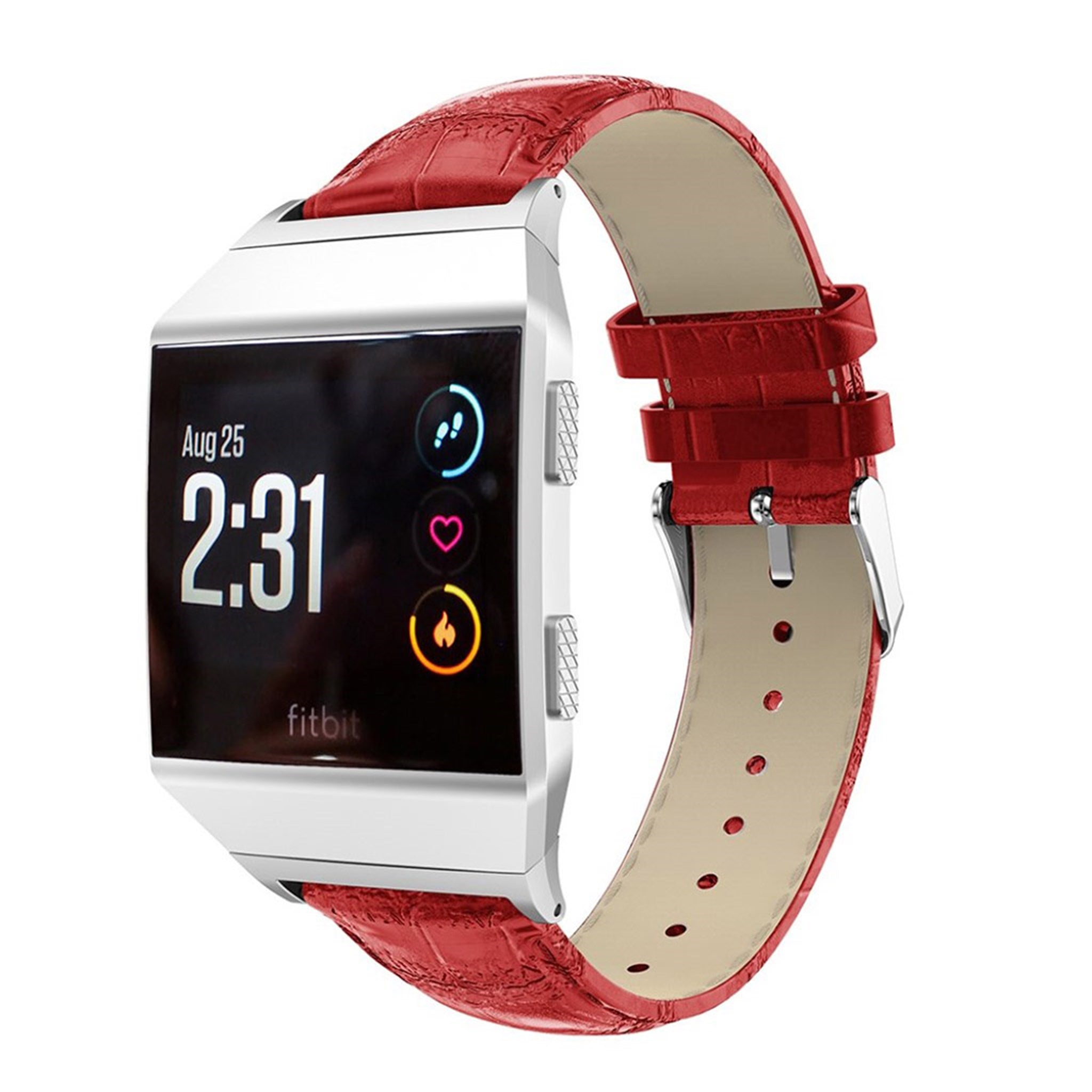 Fitbit Ionic crocodile texure genuine leather watch strap- Red