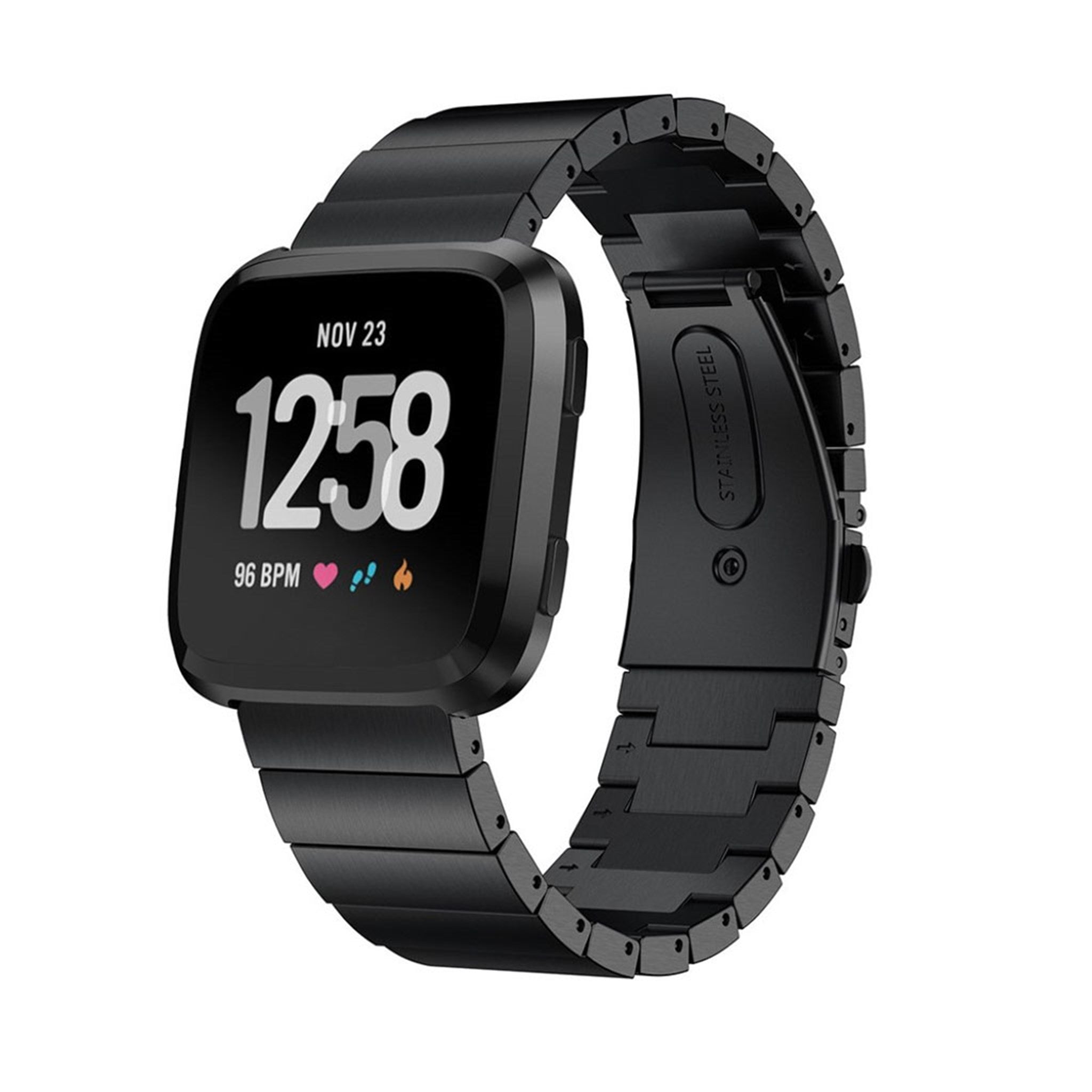 Fitbit Versa 22mm classic stainless steel watch strap - Black