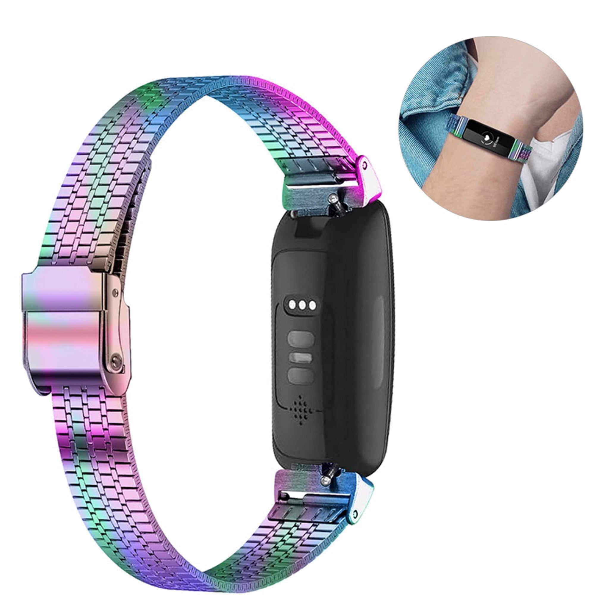 Fitbit Inspire / Inspire HR seven bead stainless steel watch strap - Colorful