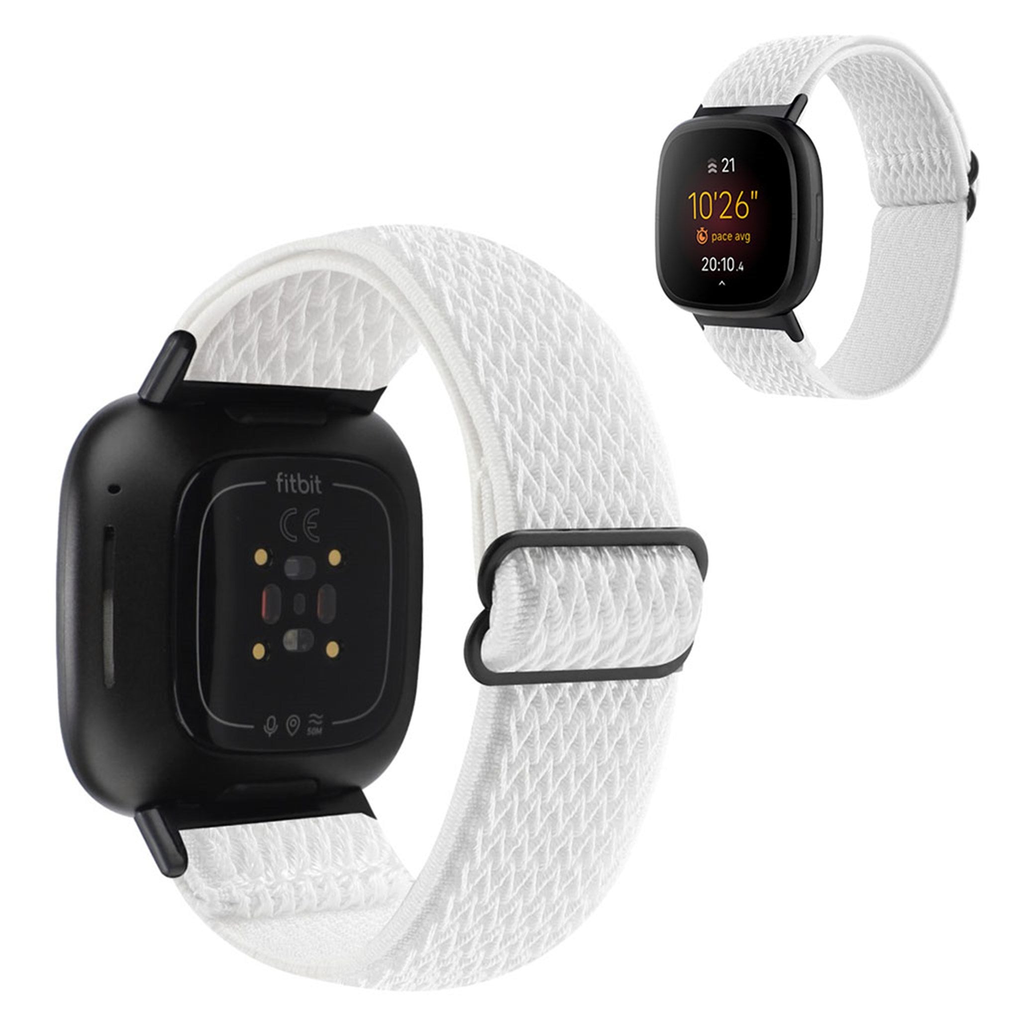 Fitbit Sense / Versa 3 nylon wave pattern watch strap - White