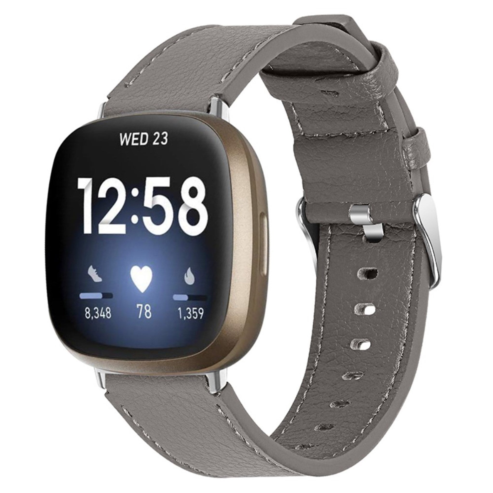 Fitbit Sense / Versa 3 cowhide genuine leather watch strap - Grey