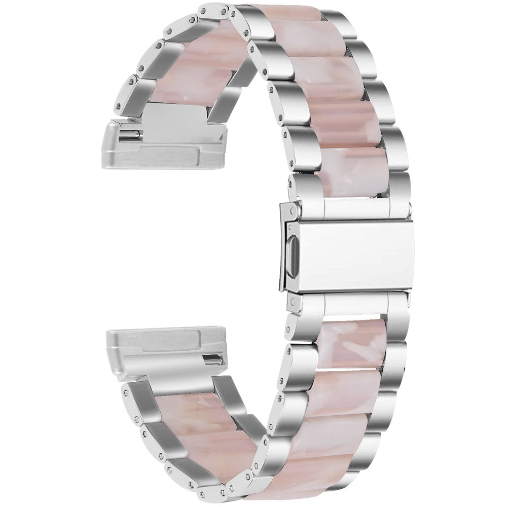 Fitbit Sense / Versa 3 fashionable resin in stainless steel watch strap - Silver / Pink Flower