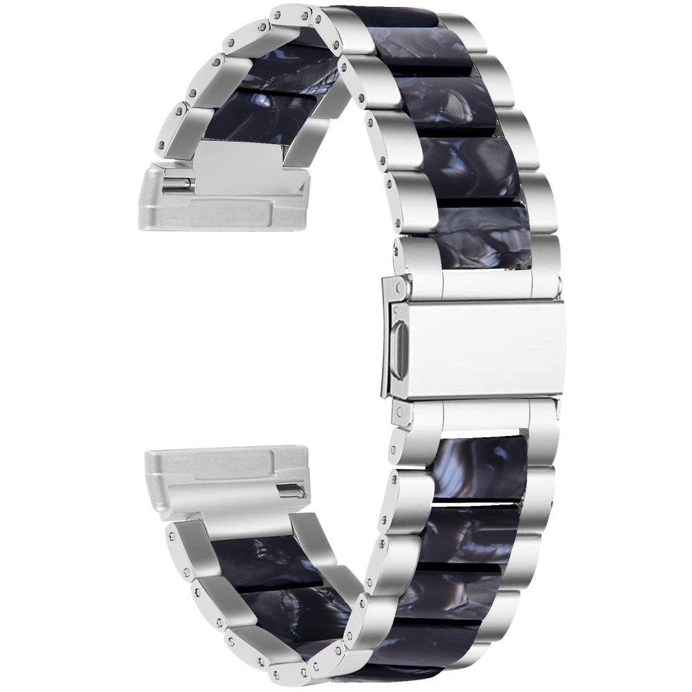 Fitbit Sense / Versa 3 fashionable resin in stainless steel watch strap - Silver / Black Flower