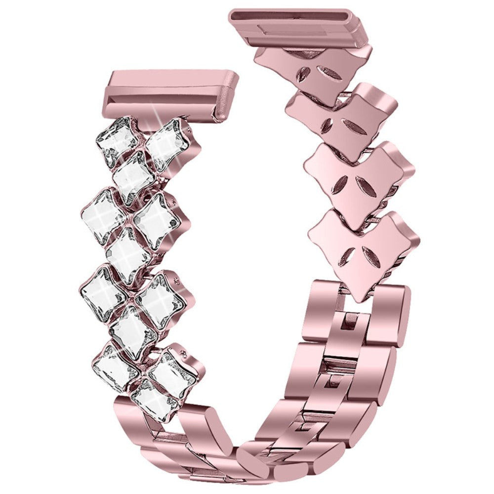 Fitbit Sense / Versa 3 unique rhinestone stainless steel watch strap - Rose Pink