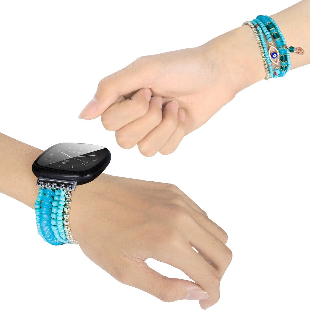 Fitbit Sense / Versa 3 multi-layered bead with eye décor watch strap - Blue