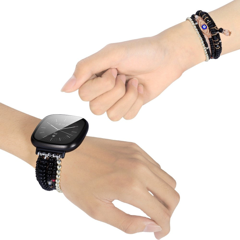 Fitbit Sense / Versa 3 multi-layered bead with eye décor watch strap - Black