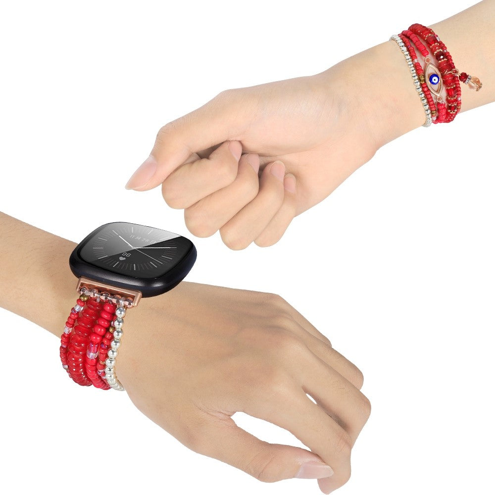 Fitbit Sense / Versa 3 multi-layered bead with eye décor watch strap - Red