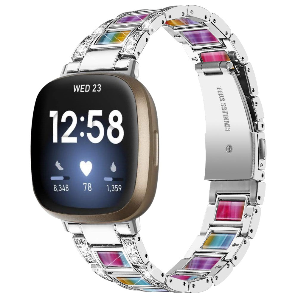 Fitbit Sense / Versa 3 rhinestone décor resin block watch strap - Silver / Colorful