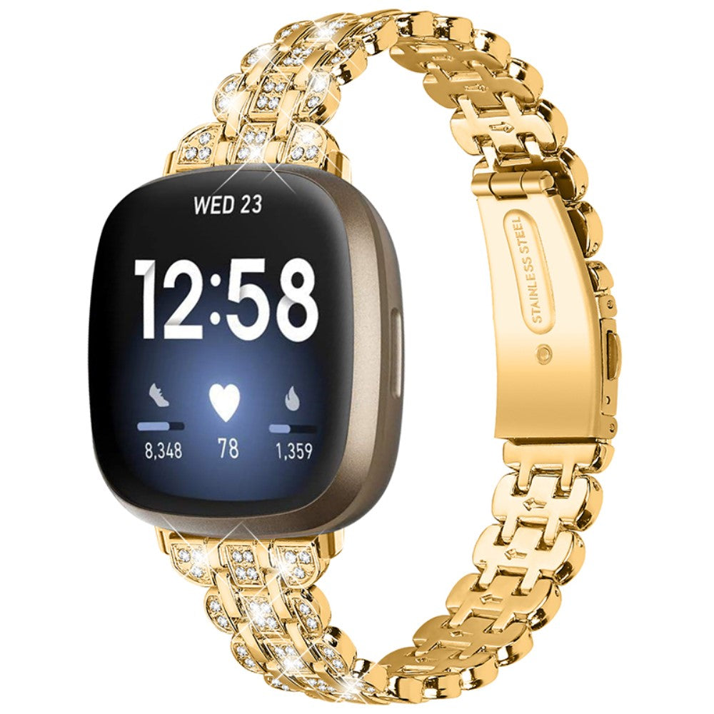 Fitbit Sense / Versa 3 rhinestone decor watch strap - Gold