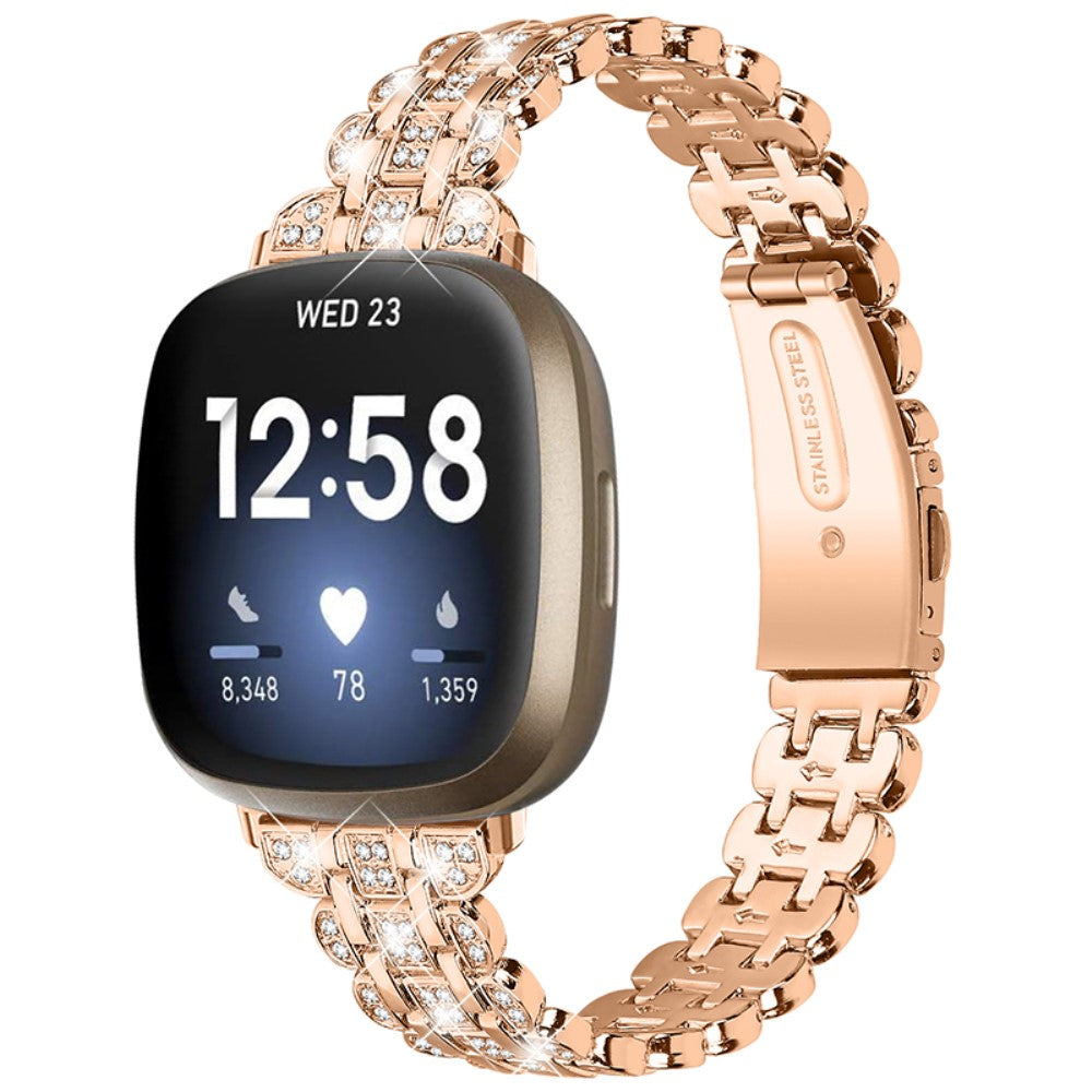 Fitbit Sense / Versa 3 rhinestone decor watch strap - Rose Gold