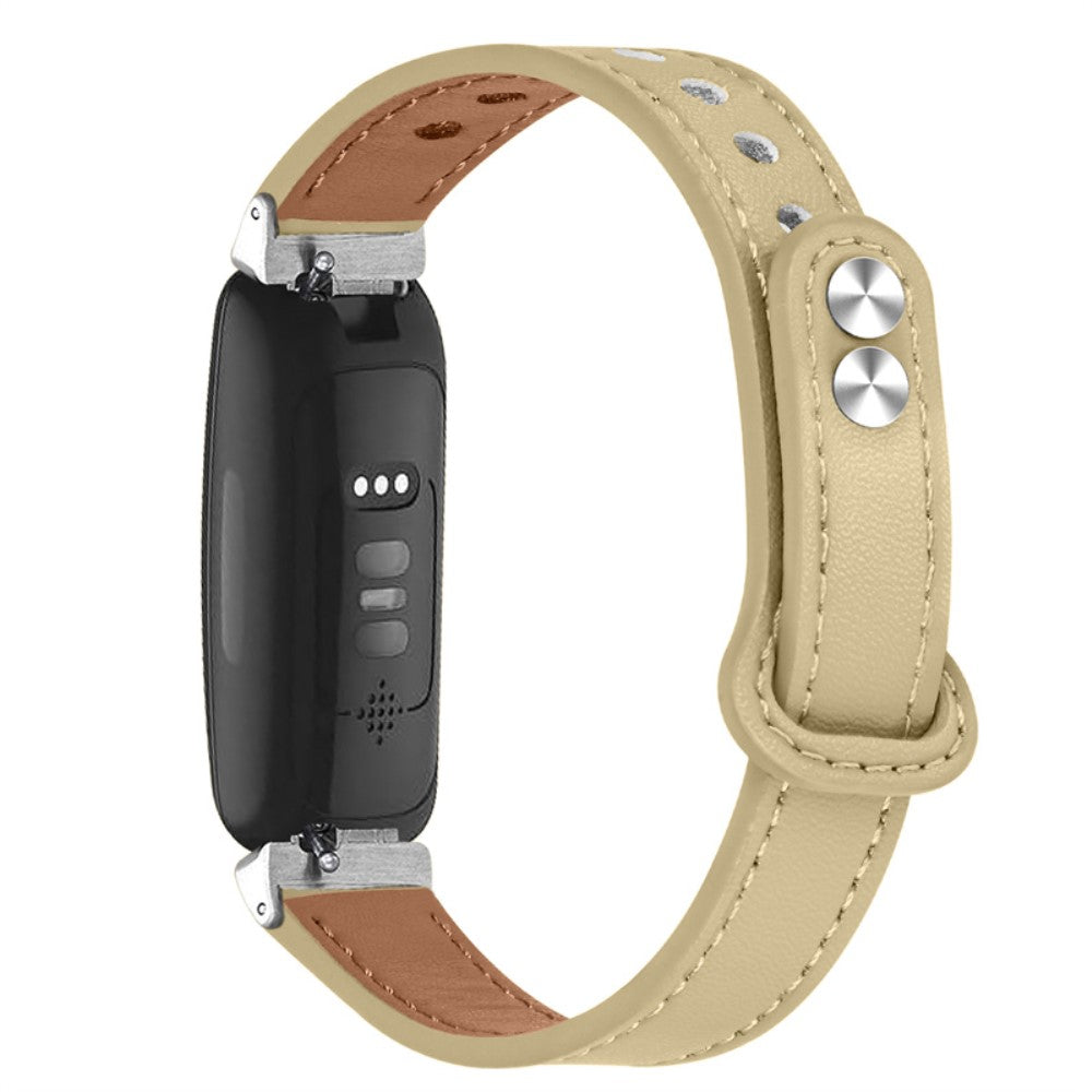 Fitbit Inspire 2 / Ace 2 cowhide leather watch strap with silver connector - Light Apricot