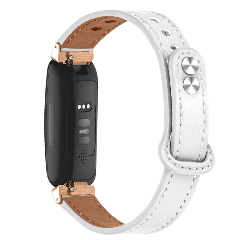 Fitbit Inspire 2 / Ace 2 cowhide leather watch strap with rose gold connector - White