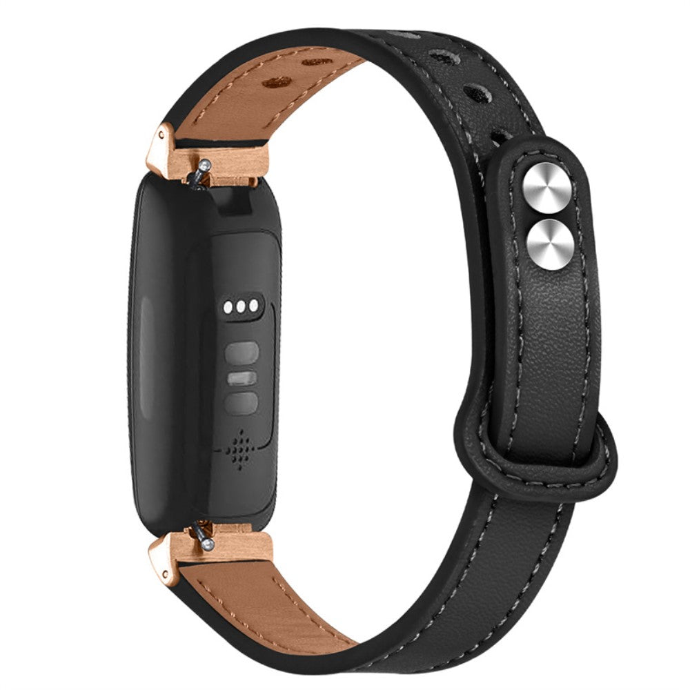 Fitbit Inspire 2 / Ace 2 cowhide leather watch strap with rose gold connector - Black