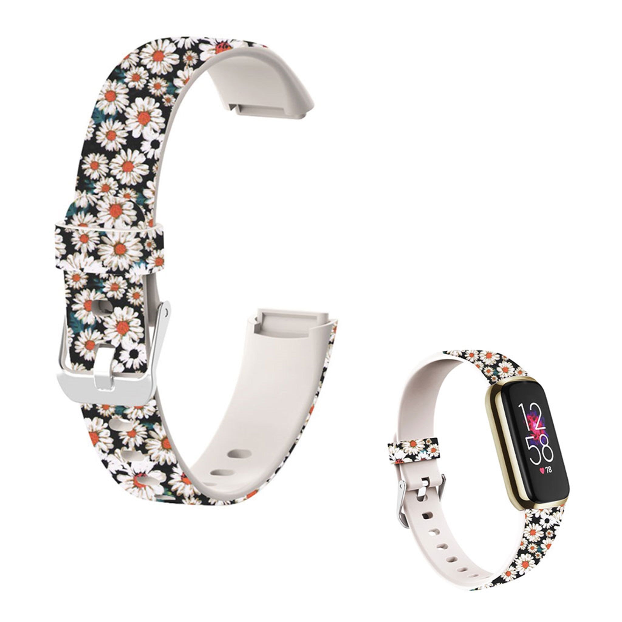 Fitbit Luxe stylish pattern silicone watch strap - Small Flowers / Size: L