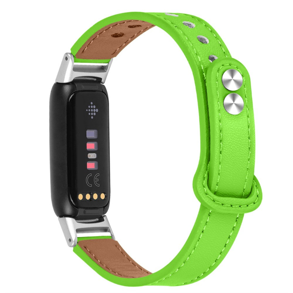 Fitbit Luxe top layer cowhide leather watch strap with silver connector - Fluorescent Green