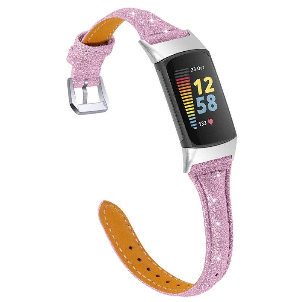 Fitbit Charge 5 slim genuine leather watch strap - Glittery Pink