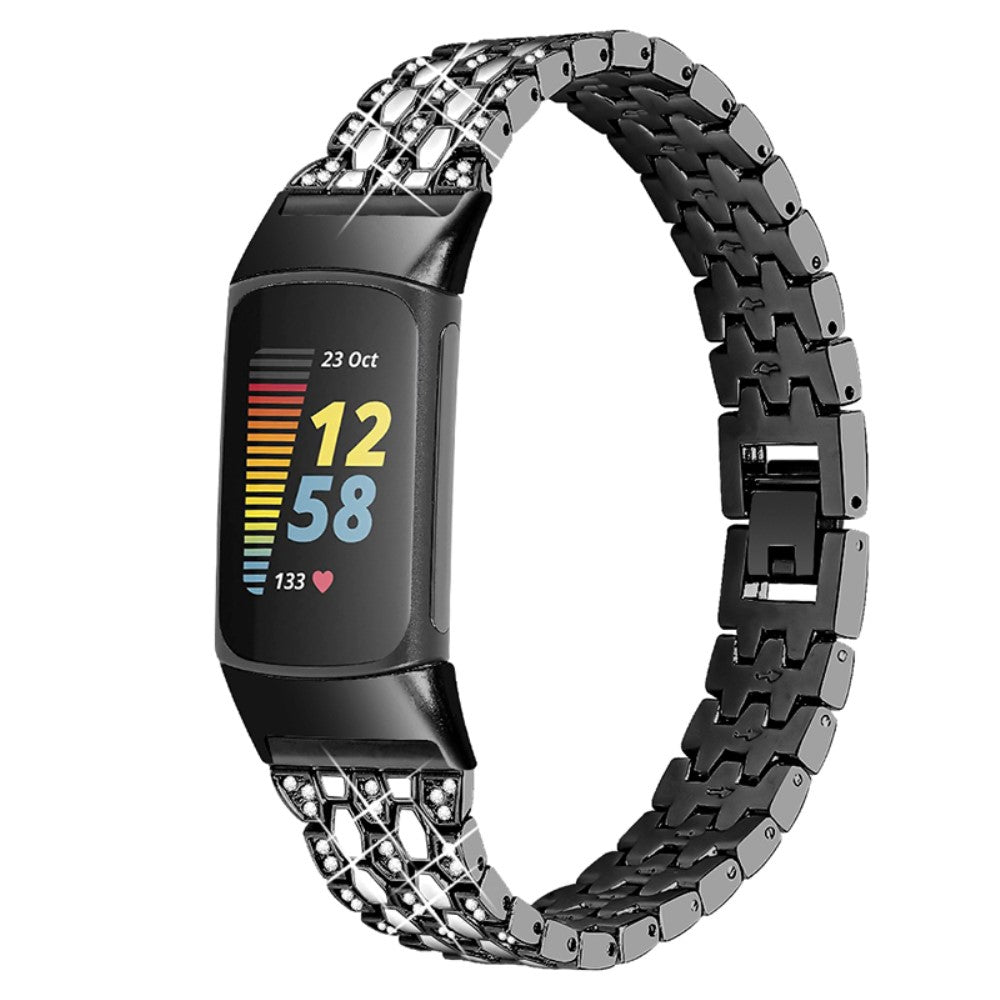 Fitbit Charge 5 triple row rhinestone watch strap - Black / White