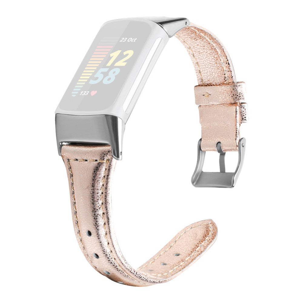 Fitbit Charge 5 cowhide genuine leather watch strap - Rose Gold / Size: L