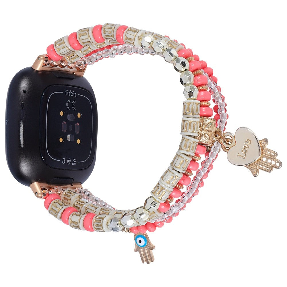 Fitbit Sense 2 / Versa 4 decorated bead and agate watch strap - Rose