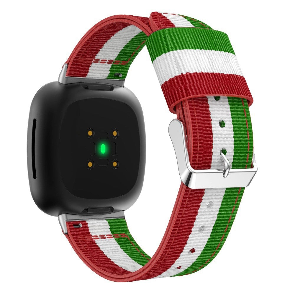 Fitbit Sense 2 / Versa 4 nylon stripe watch strap - Green / White / Red