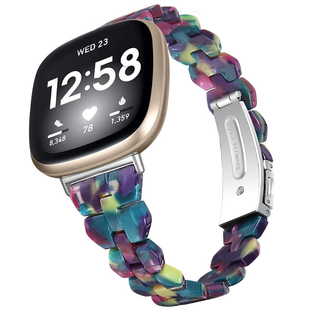 Fitbit Sense 2 / Versa 4 resin style watch strap - Purple Green Flower