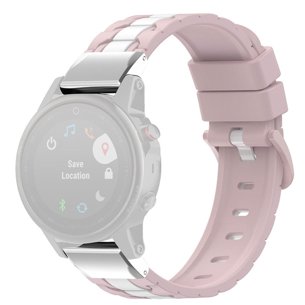 22mm silicone watch strap for Garmin watch - Rose Pink / White