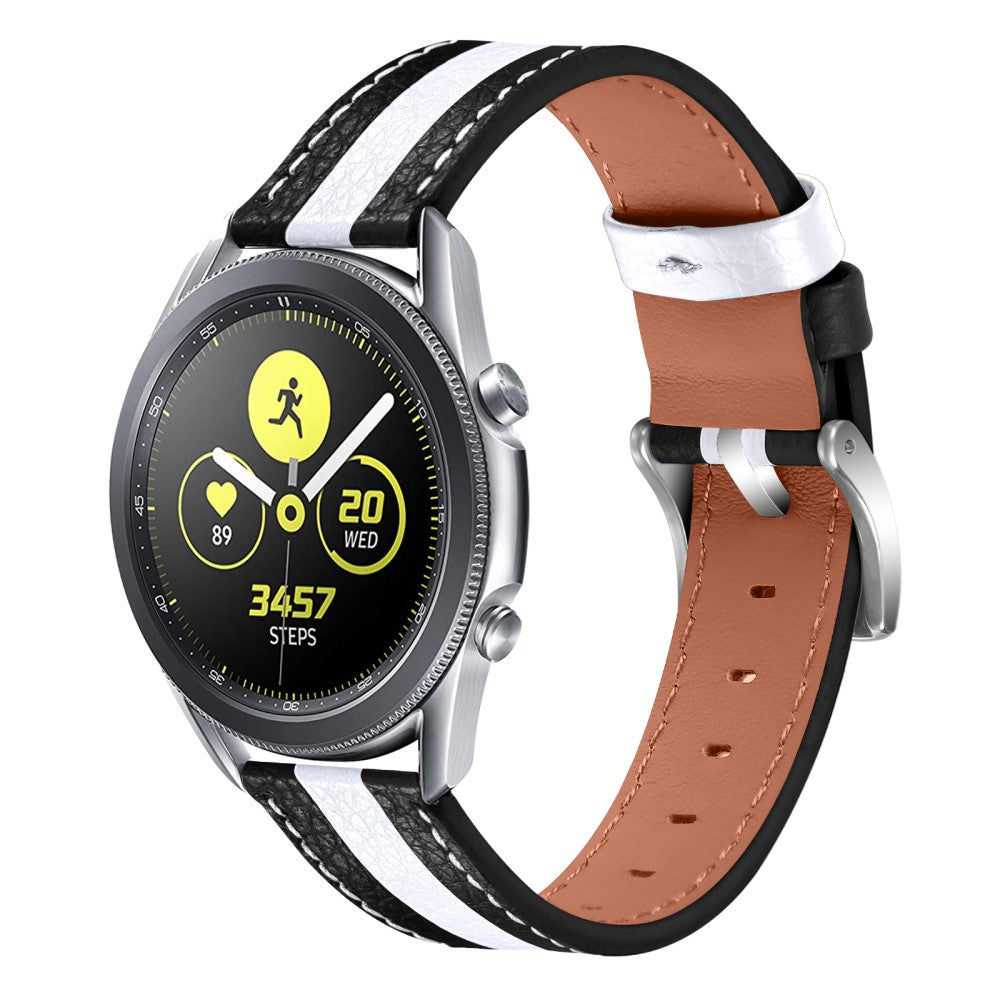 Garmin Vivoactive 3 / 3 Music color splicing cowhide leather watch strap - Black / White