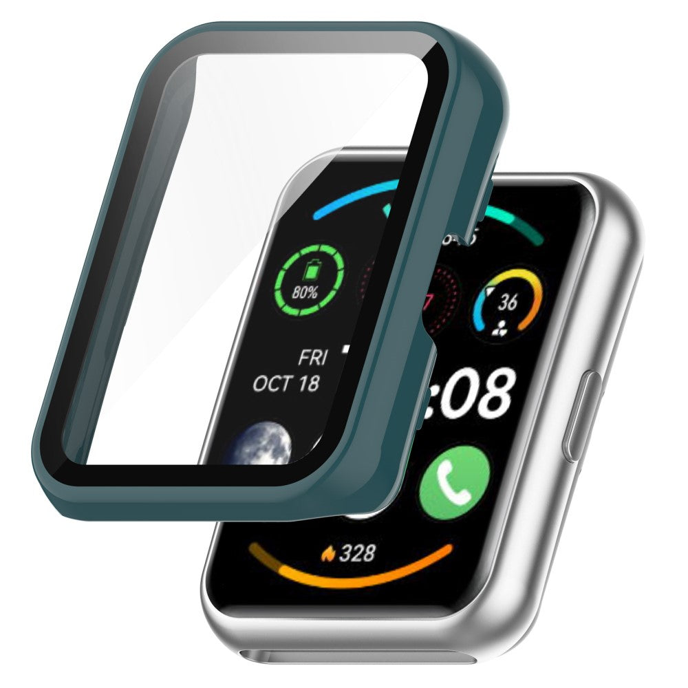 Oppo Watch Free cover with tempered glass screen protector - Blackish Green