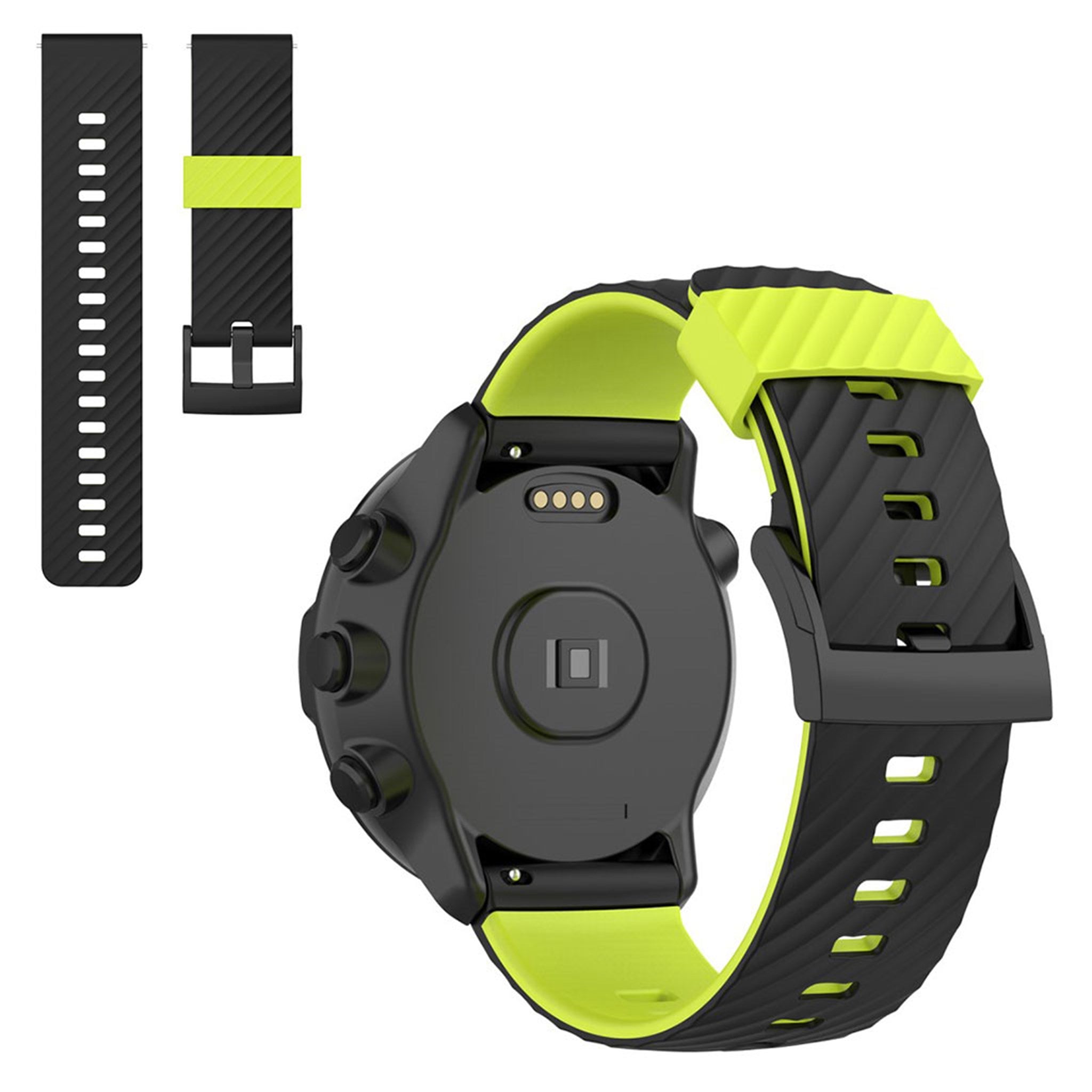 24mm dual color line pattern silicone watch strap for Suunto device - Black / Lime