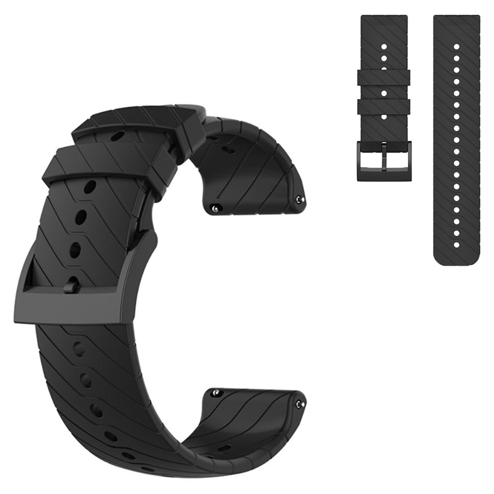 24mm twill texture silicone watch strap for Suunto device - Black